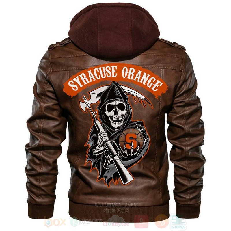 Syracuse Orange County Choppers NCAA Basketball Sons of Anarchy Brown Motorcycle Leather Jacket