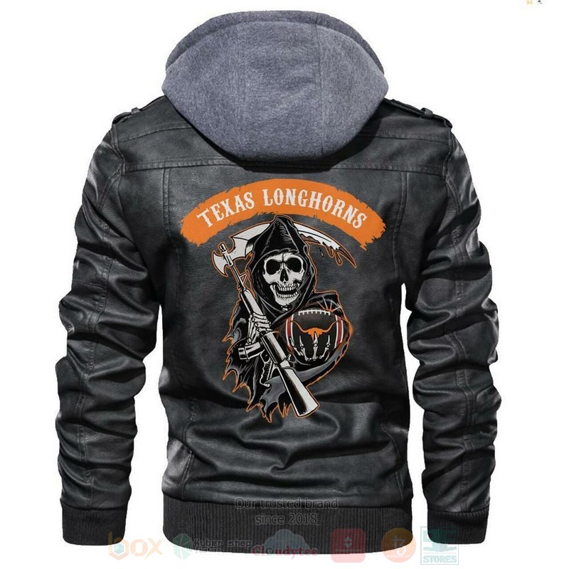 Texas Longhorns NCAA Football Sons of Anarchy Black Motorcycle Leather Jacket