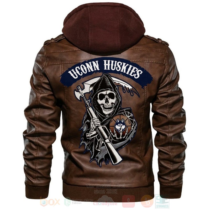 Uconn Huskies NCAA Basketball Sons of Anarchy Brown Motorcycle Leather Jacket