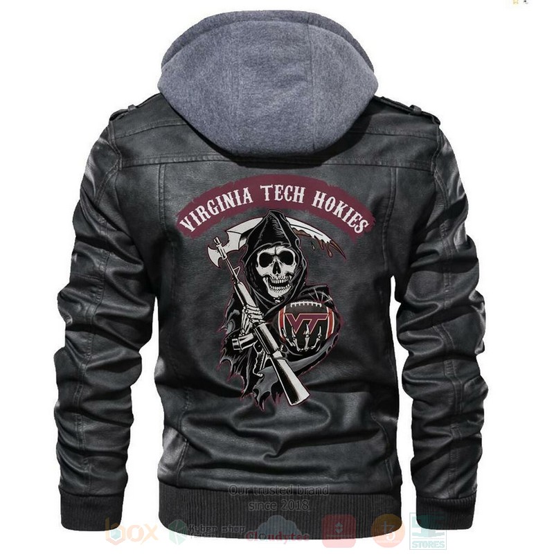 Virginia Tech Hokies NCAA Football Sons of Anarchy Black Motorcycle Leather Jacket