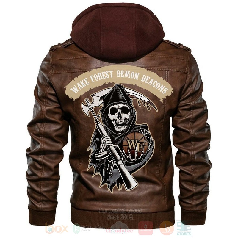 Wake Forest Demon Deacons NCAA Basketball Sons of Anarchy Brown Motorcycle Leather Jacket