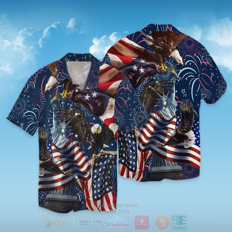 4th Of July Independence Day American Eagle Statue of Liberty Short Sleeve Hawaiian Shirt