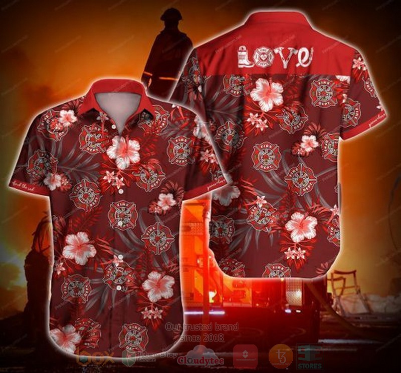 Firefighter Redd Love Red Short Sleeve Hawaiian Shirt