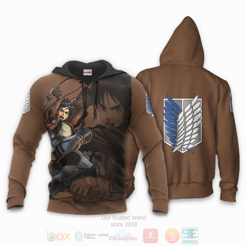 AOT Eren Yeager Attack On Titan Anime 3D Hoodie Bomber Jacket 1 2