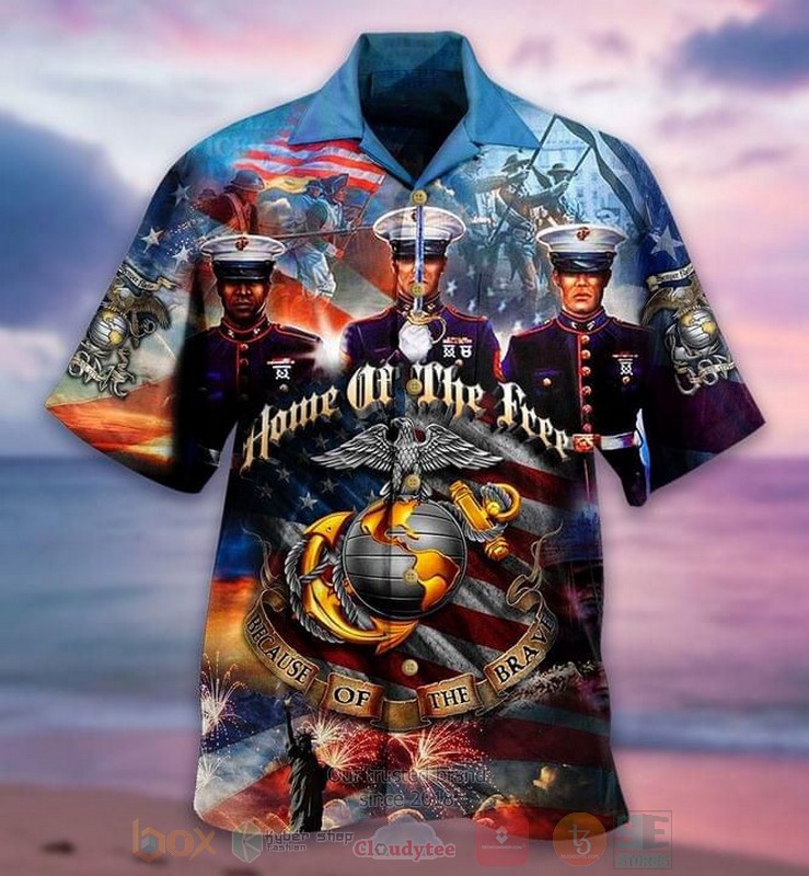 American Flag Home of The Free Because of The Brave Short Sleeve Hawaiian Shirt