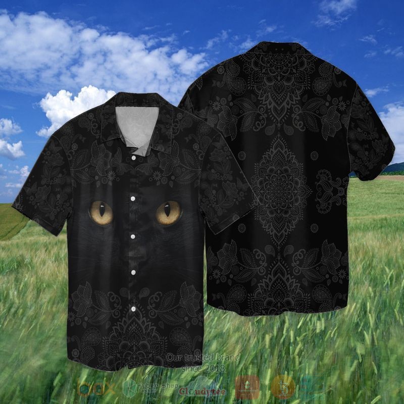 Black Cat Short Sleeve Hawaiian Shirt