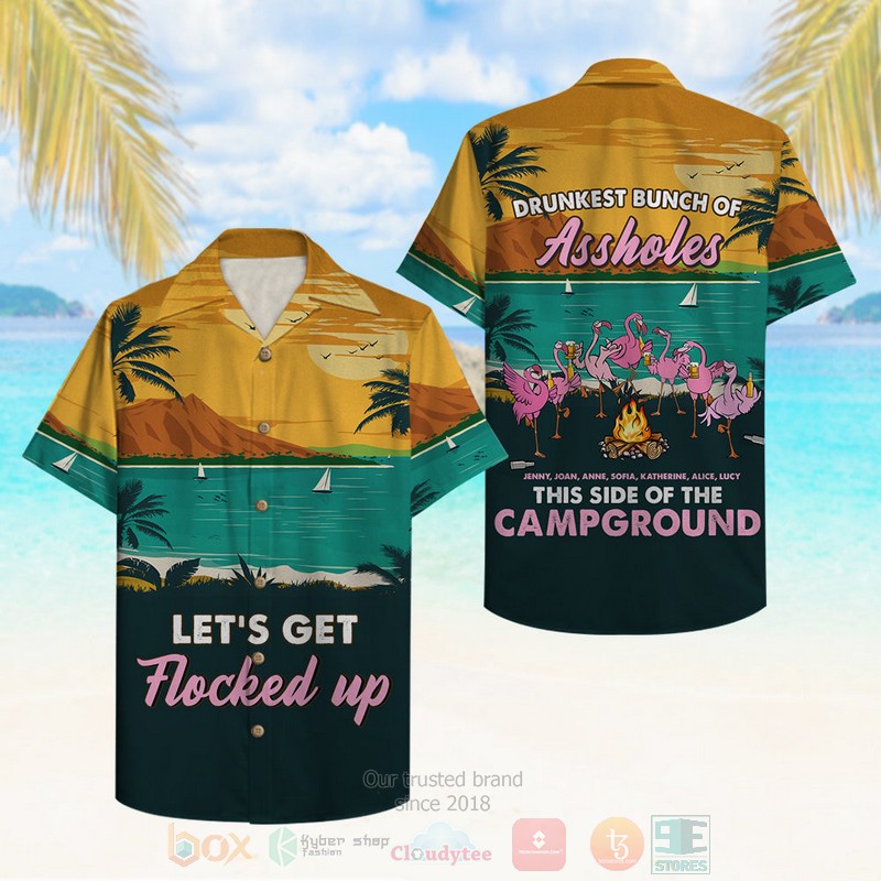 Camping Flamingo Drunkest Bunch Of Assholes Island Hawaiian Shirt 1 2