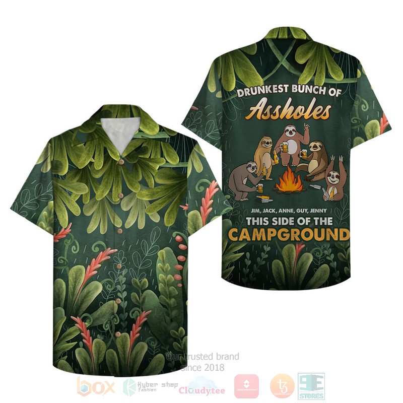 Camping Sloths Drunkest Bunch Of Assholes Floral Custom Name Hawaiian Shirt
