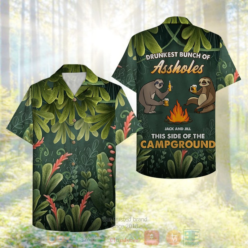 Camping Sloths Drunkest Bunch Of Assholes Floral Custom Name Hawaiian Shirt 1