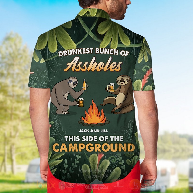 Camping Sloths Drunkest Bunch Of Assholes Floral Custom Name Hawaiian Shirt 1 2
