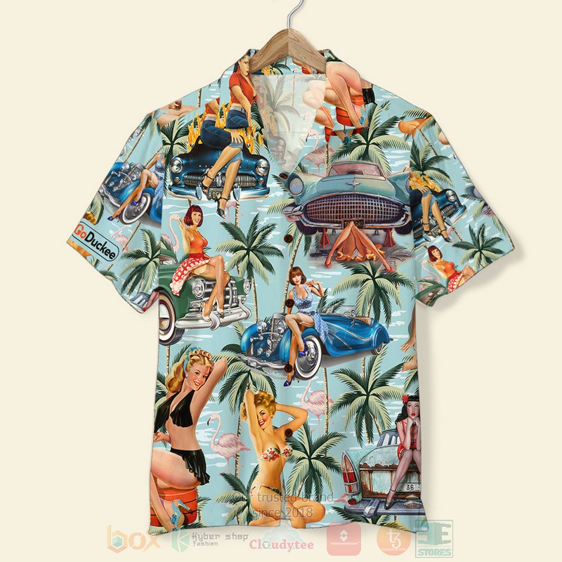 Car Pinup Girl Hawaiian Shirt Short 1