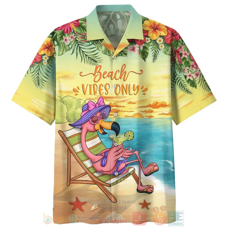 Flamingo Beach Vibes Only Short Sleeve Hawaiian Shirt