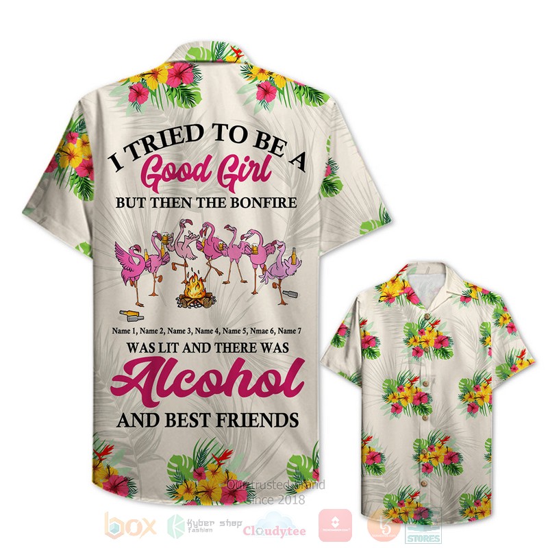 Flamingo Bestie A Good Girl With Alcohol Best Friends Hawaiian Shirt