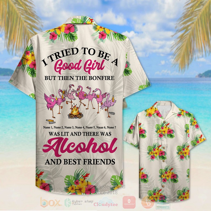 Flamingo Bestie A Good Girl With Alcohol Best Friends Hawaiian Shirt 1 2