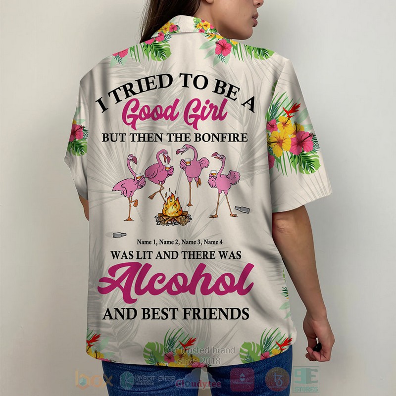 Flamingo Bestie A Good Girl With Alcohol Best Friends Hawaiian Shirt 1 2 3