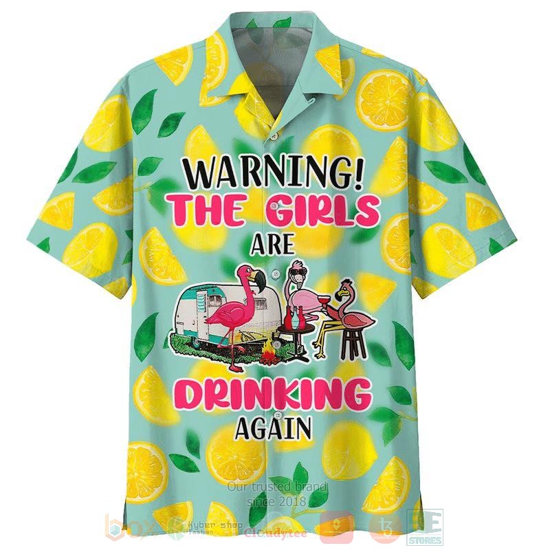 Flamingo Camping Warning The Girls Are Drinking Again Short Sleeve Hawaiian Shirt