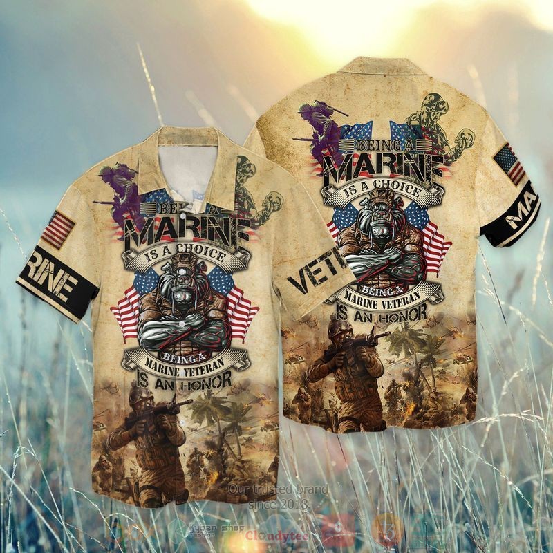 Independence Day Memorial Day Being A Marine Is A Choice Being A Marine Veteran Is An Honor Short Sleeve Hawaiian Shirt