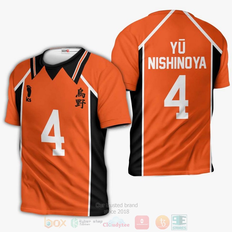 Karasuno Yu Nishinoya Uniform Num 4 Haikyuu Anime 3D Hoodie Shirt 1 2
