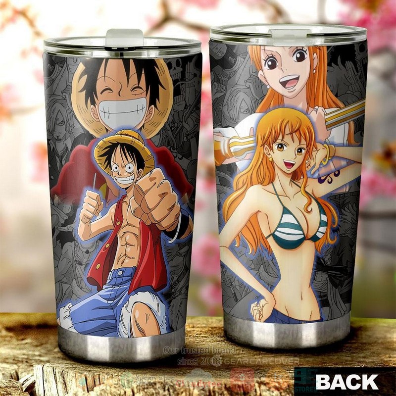 Luffy and Nami One Piece Grey Anime Tumbler
