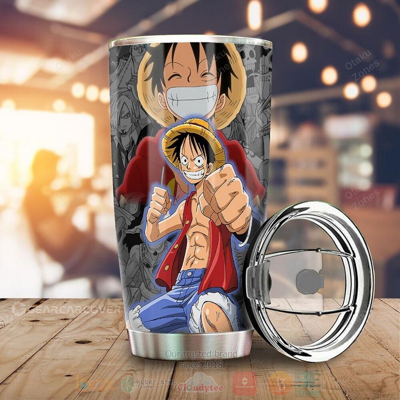 Luffy and Nami One Piece Grey Anime Tumbler 1
