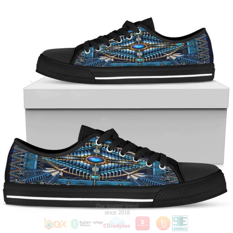 Mandala Blue Native American Design Low Top Canvas Shoe