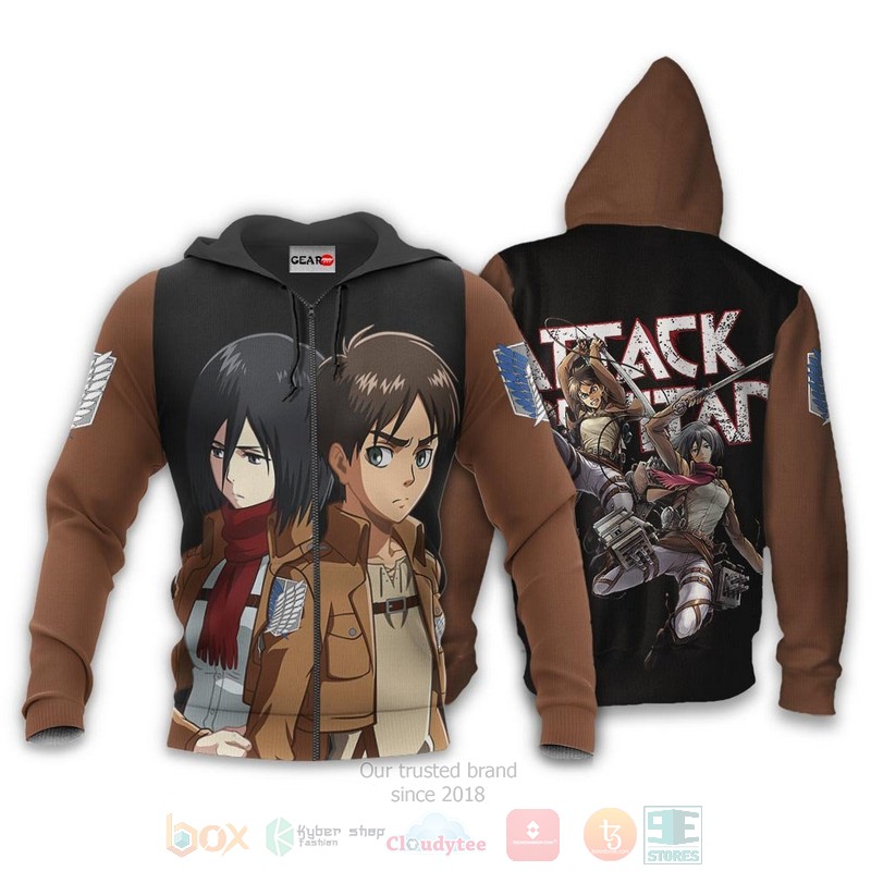 Mikasa And Eren Custom Attack On Titan Anime Valentines 3D Hoodie Bomber Jacket