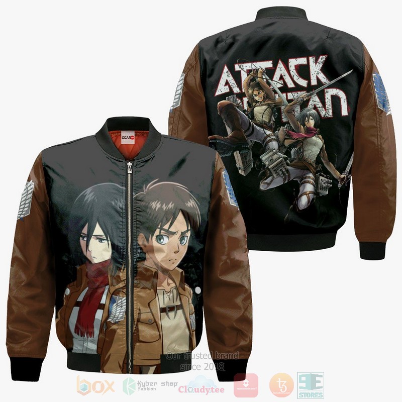 Mikasa And Eren Custom Attack On Titan Anime Valentines 3D Hoodie Bomber Jacket 1 2 3