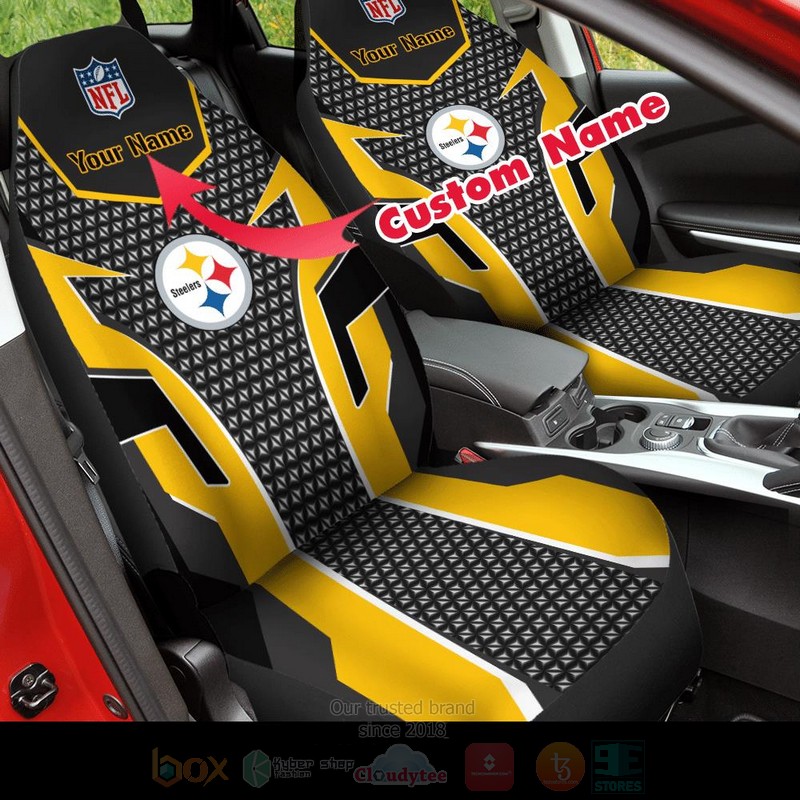 NFL Pittsburgh Steelers Custom Name Yellow Grey Car Seat Cover