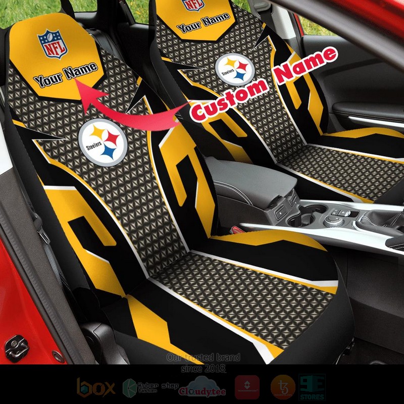 NFL Pittsburgh Steelers Custom Name Yellow Grey Car Seat Cover 1