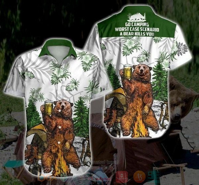 Boho Go Camping Worst Case Scenarid A Bear Kills You Short Sleeve Hawaiian Shirt