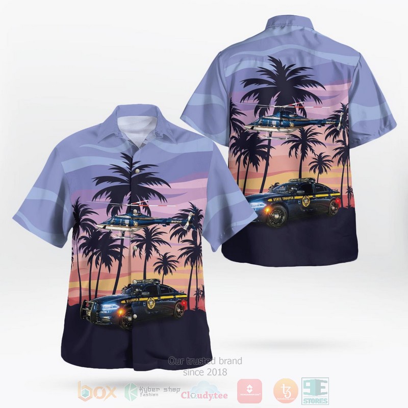 New York State Police Car And Bell 430 Helicopter Hawaiian Shirt