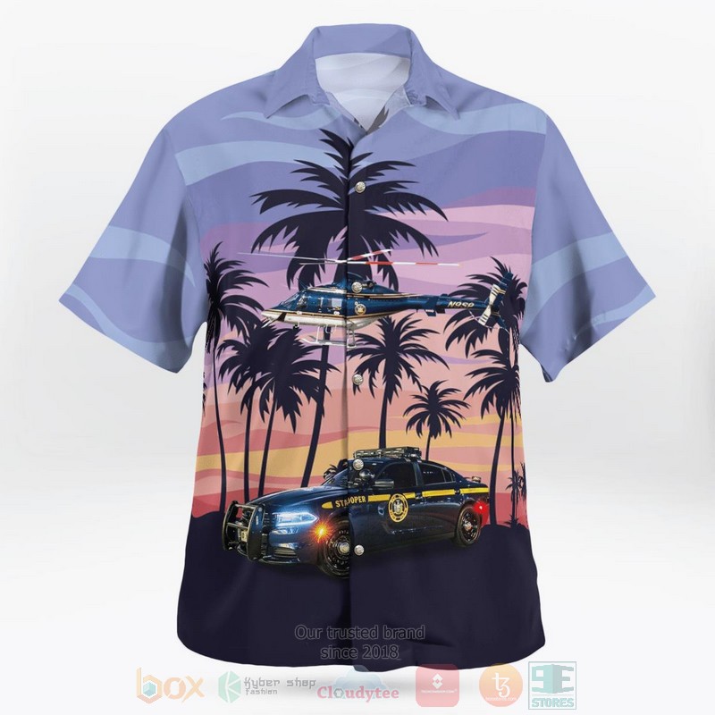 New York State Police Car And Bell 430 Helicopter Hawaiian Shirt 1