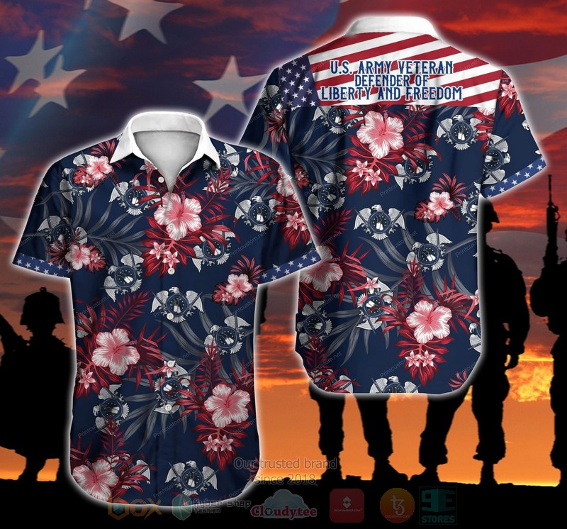 American Flag US Army Veteran Defender of Liberty And Freedom Short Sleeve Hawaiian Shirt