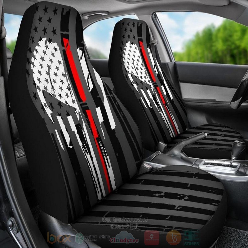 Red Thin Line Punisher Skull American Flag Car Seat Cover