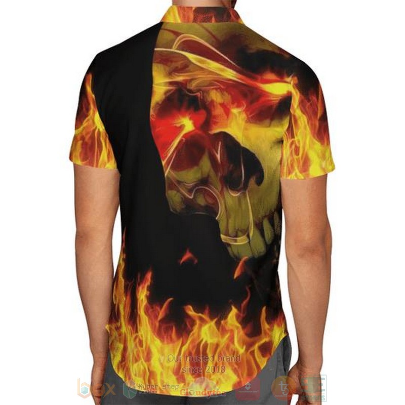 Skull Biker Fire On Fire Hawaiian Shirt 1 2