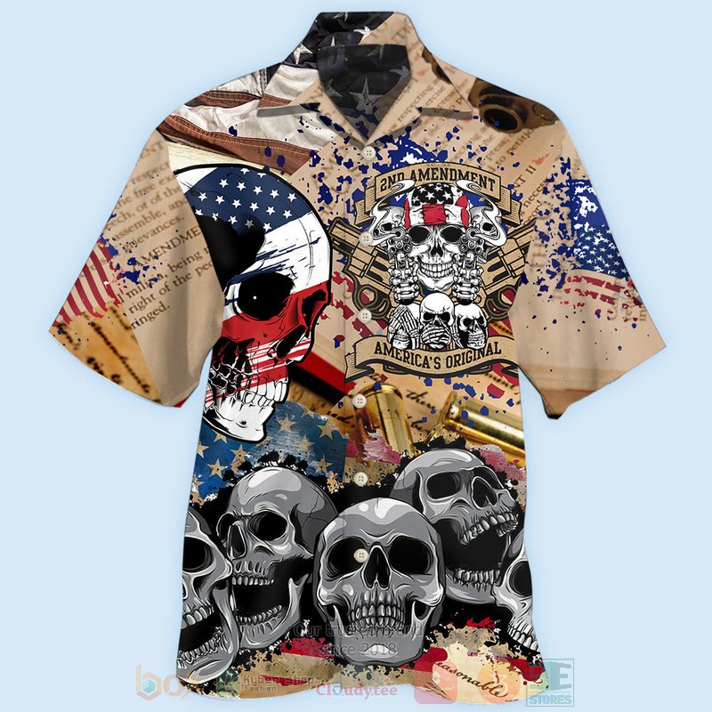 Skull Gun American Flag Hawaiian Shirt