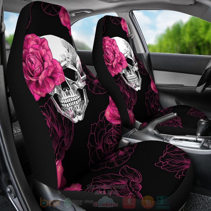 Skull Pink Flowers Car Seat Cover