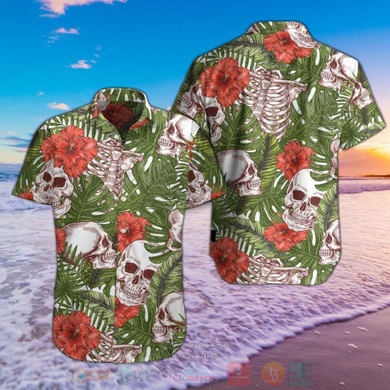 Skull Tropical Pattern Short Sleeve Hawaiian Shirt