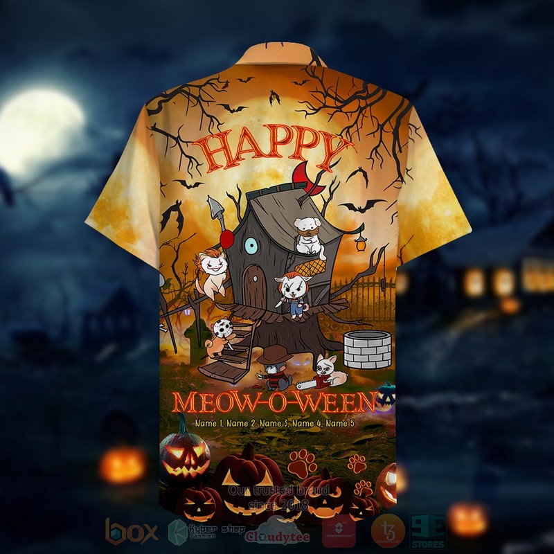 Spooky Gifts For Cat Lovers Happy Meow O Ween Hawaiian Shirt 1