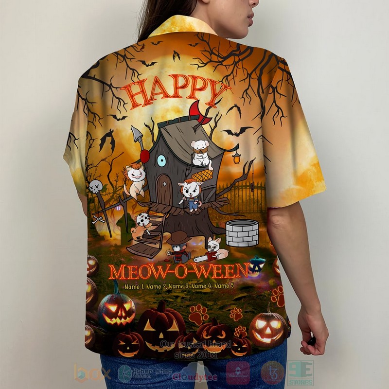Spooky Gifts For Cat Lovers Happy Meow O Ween Hawaiian Shirt 1 2