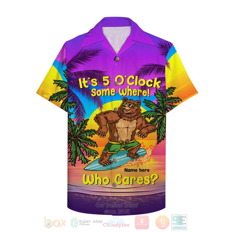 Surfing Bear Its 5 Oclock Some Where Who Cares Custom Name Hawaiian Shirt