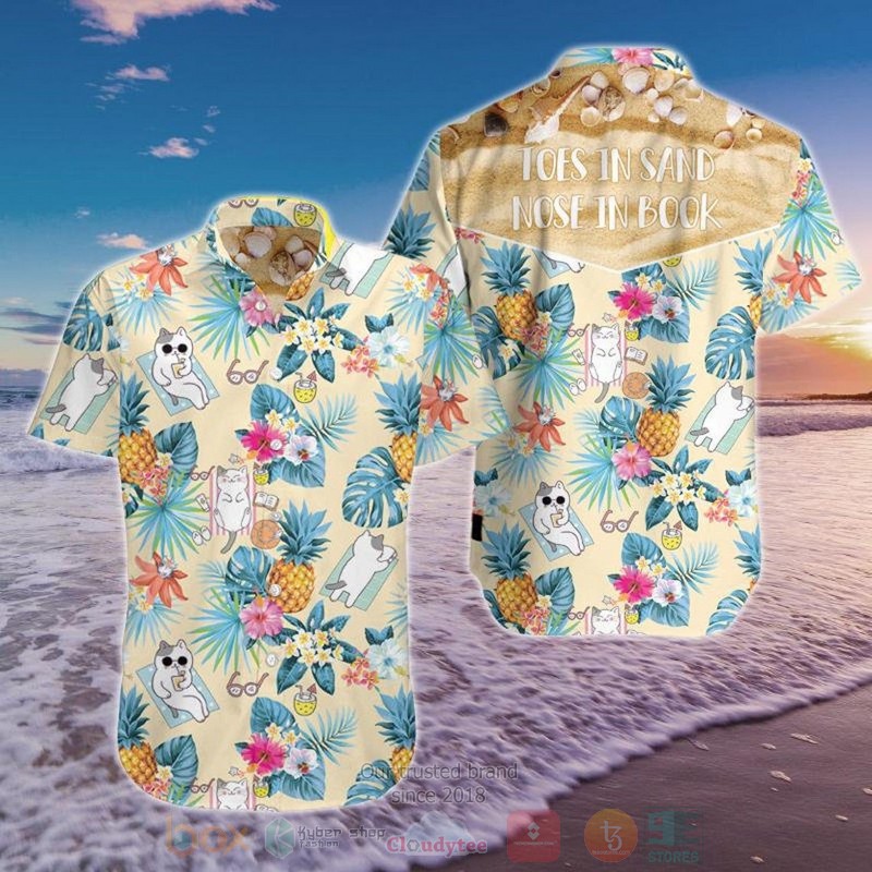 Toes in Sand Nose in Book Cat Short Sleeve Hawaiian Shirt
