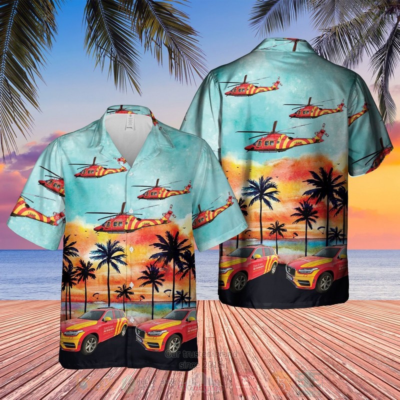 UK Essex and Herts Air Ambulance Helicopter and Car Hawaiian Shirt