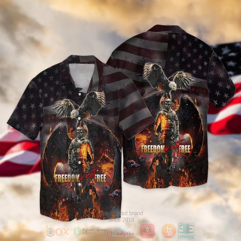 Veteran Eagle Freedom Free Americam Flag Gift Short Sleeve Hawaiian Shirt