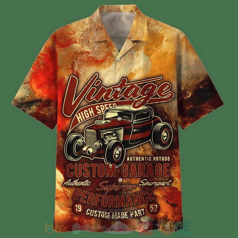 Vintage High Speed Authentic Hot Rod Custom Garage Perfomance Short Sleeve Hawaiian Shirt