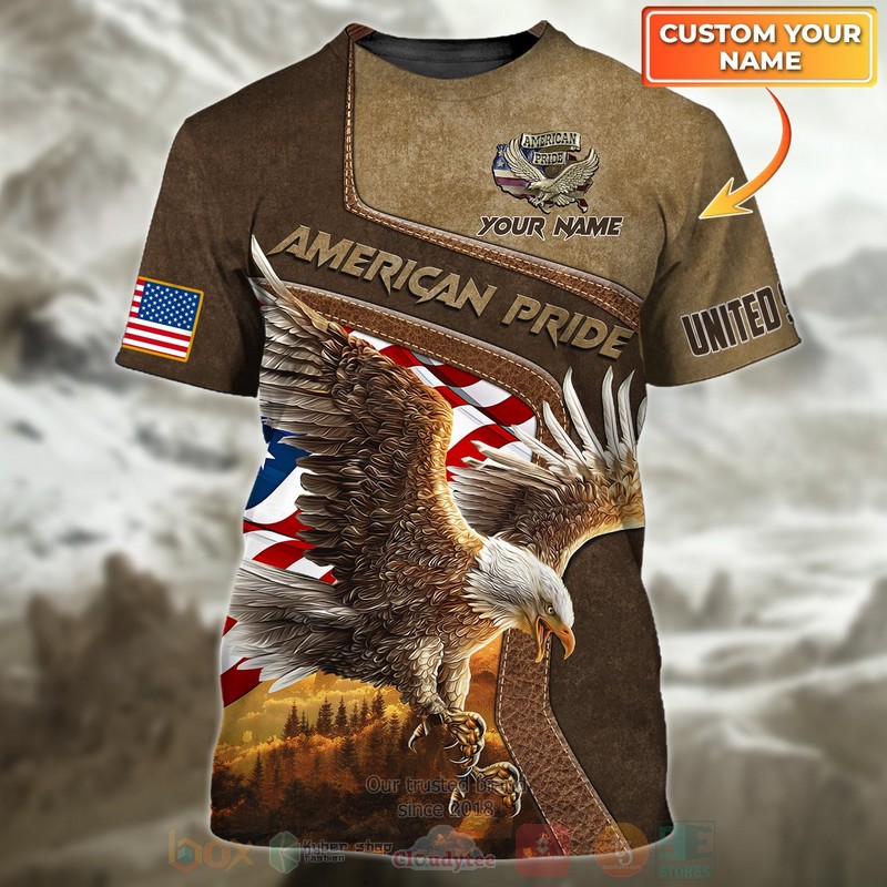 American Pride Eagle Custom Name Brown T Shirt