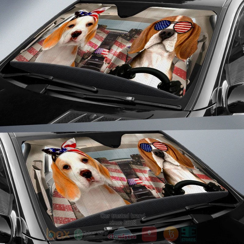 Beagle American Flag Independence Day Car Sun Shade 1