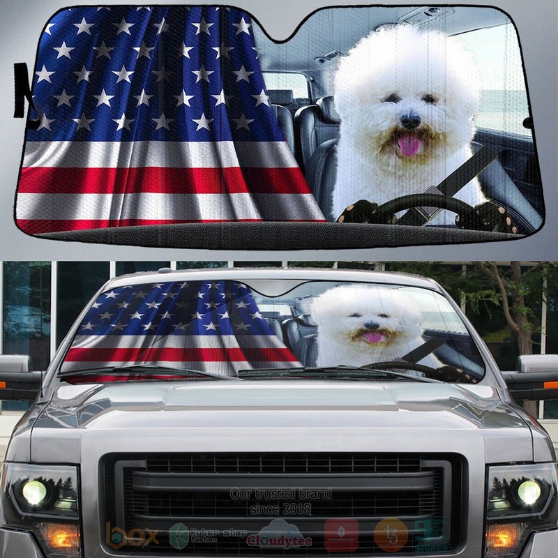 Bichon Frise And American Flag Independent Day Car Sun Shade