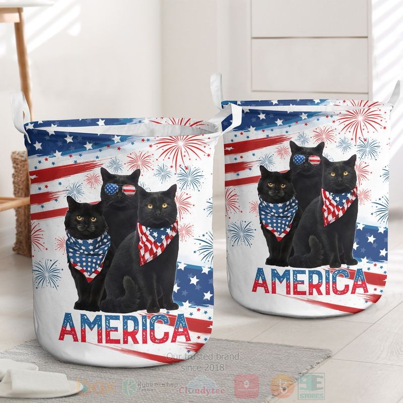 Black Cats America Independence Day Laundry Basket