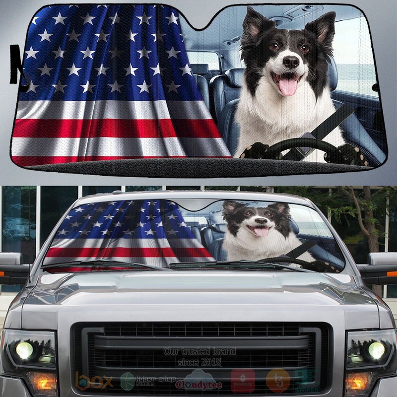 Border Collie And American Flag Independent Day Car Sun Shade